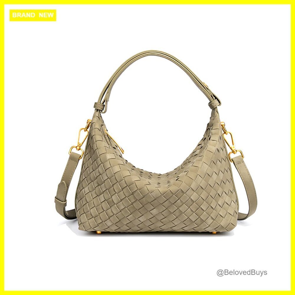 Woven Faux Suede Hobo Bag with Adjustable Straps, 9x6.3x3.9 Inches